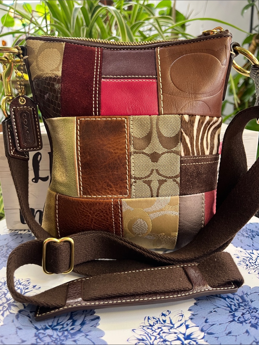 Coach vintage Patchwork Crossbody Bag in Brown, Red, Tan, Cream